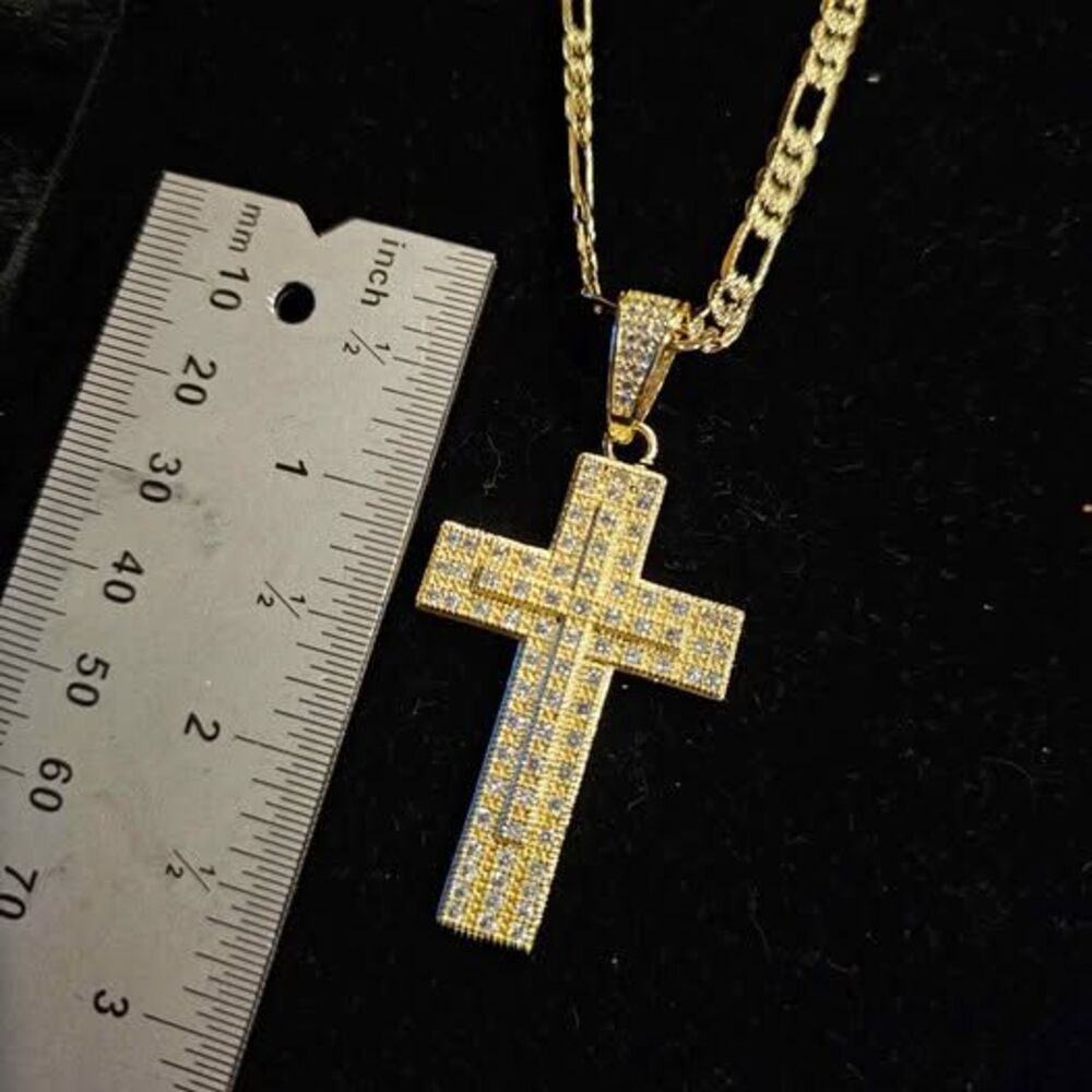 24" gold over figaro with CZ Cross Necklace